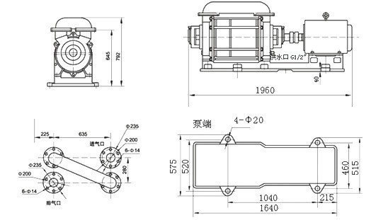 2SK-12兩級(jí)水環(huán)真空泵外形及安裝尺寸