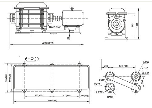 2SK-20、30兩級(jí)水環(huán)真空泵外形及安裝尺寸